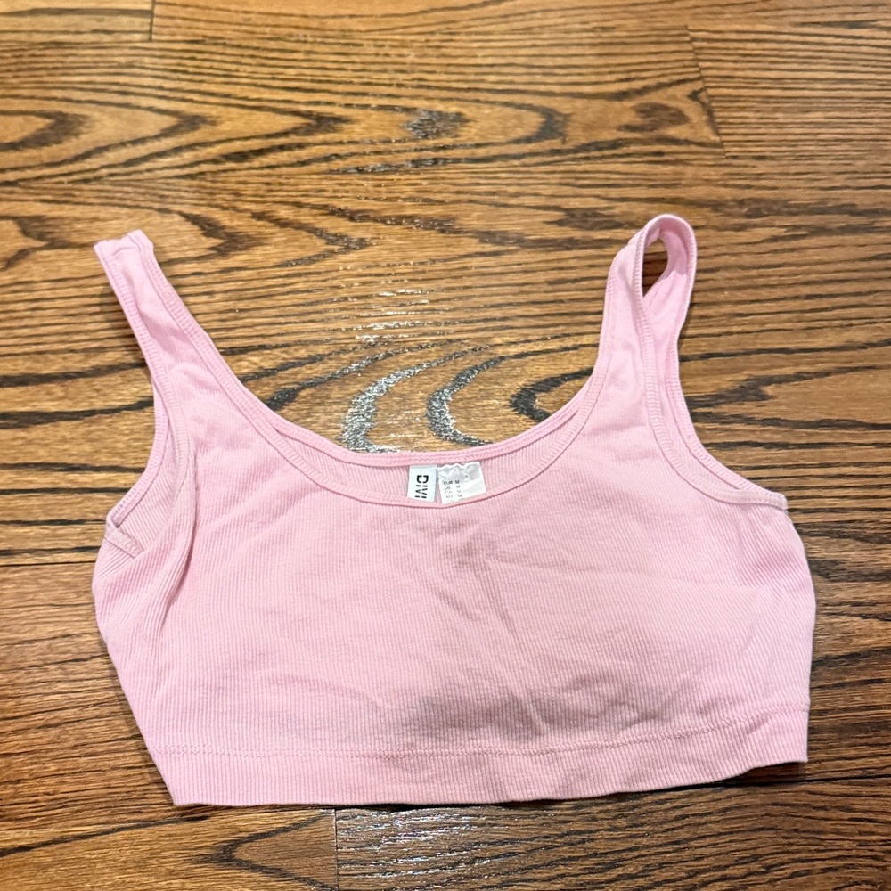 Divided Light Pink Ribbed Tank Top